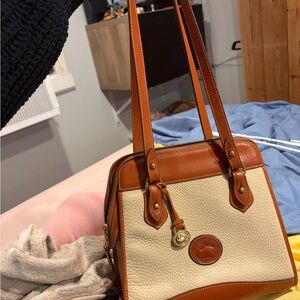 Dooney & Bourke Cream and Tan Pebbled Leather Shoulder Bag
